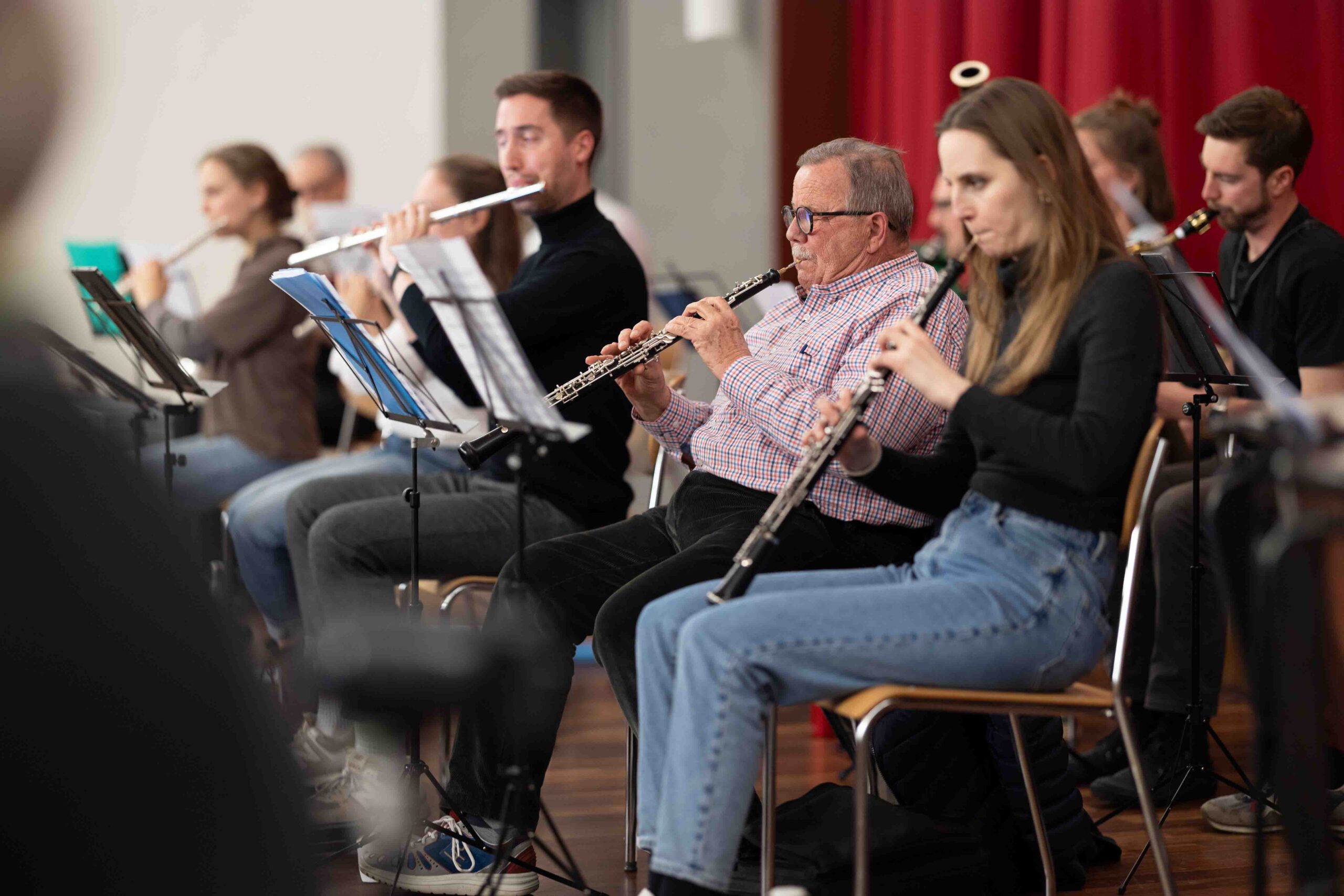 Holzbläser des Repertoire Orchestra während einer Session