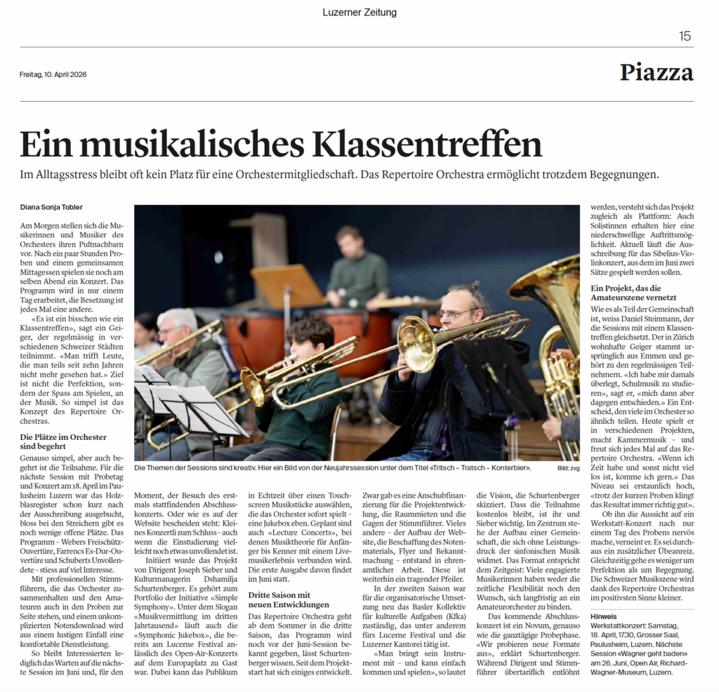 Luzerner Zeitung on the Repertoire Orchestra: «Ein musikalisches Klassentreffen»
